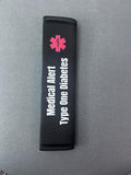 Black Medical Alert Seatbelt Cover | Type One Diabetes Emergency Safety Cover